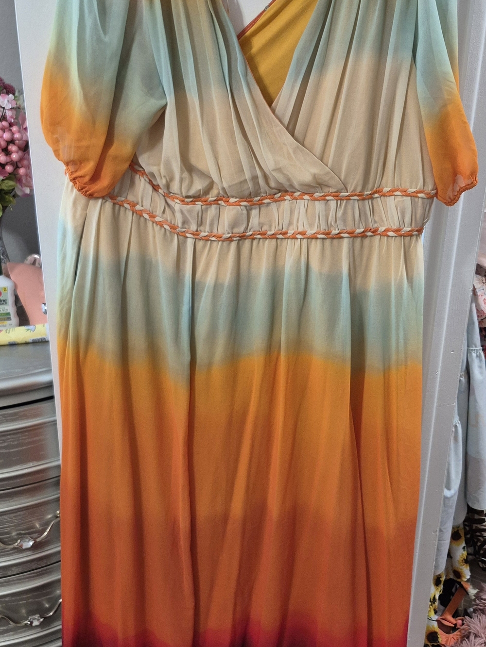 eshakti Ombre Maxi Dress in Orange, Cream and Teal